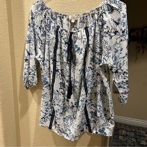 Lavish Blue and White Floral Blouse